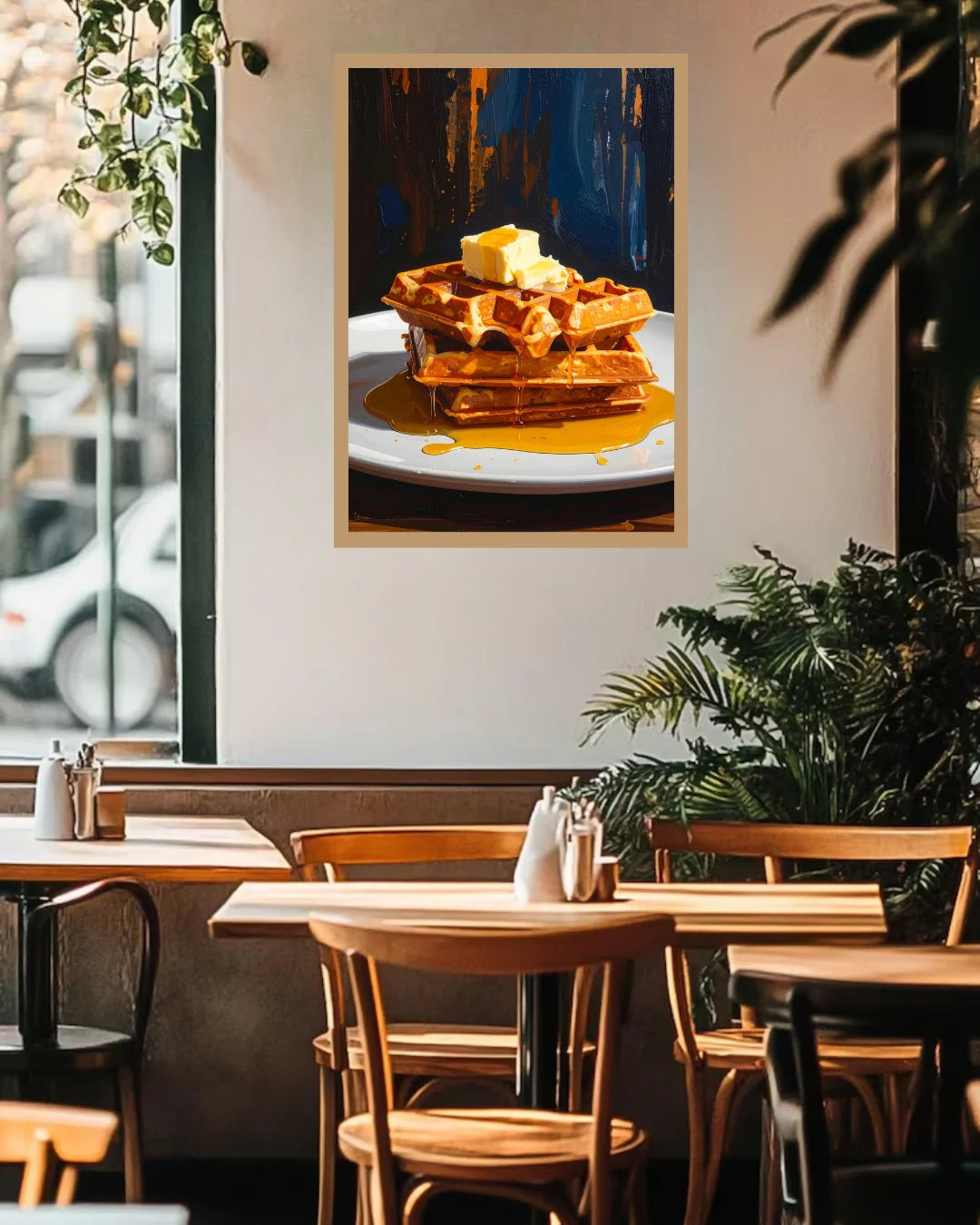 Golden Waffles with Butter &amp; Maple Syrup – Wall Art Canvas