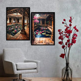 Traditional Courtyard Lotus Pond Art – Indian Heritage Wall Art Canvas WallArtVibes
