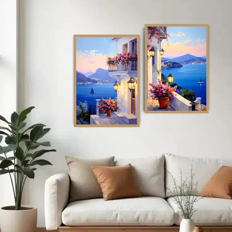 Mediterranean Sea View Balcony Art – Coastal Sunset- Wall Art Canvas