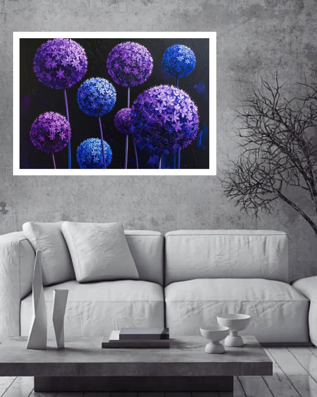 Purple &amp; Blue Floral Spheres – Wall Art Canvas
