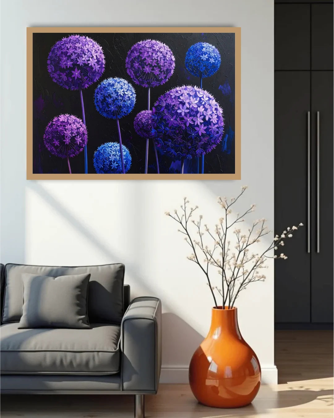 Purple &amp; Blue Floral Spheres – Wall Art Canvas
