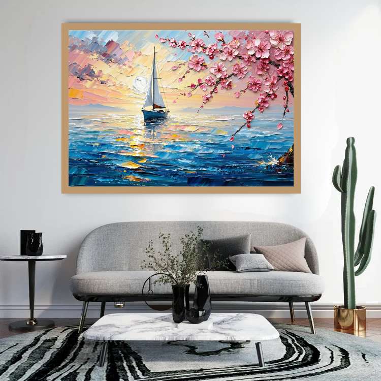Cherry Flower Ocean View - Wall Art Canvas WallArtVibes