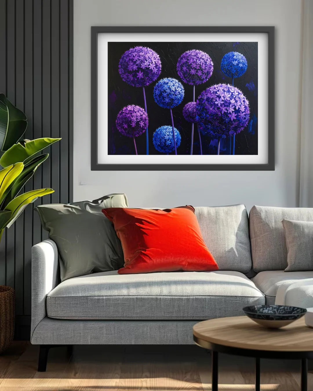 Purple &amp; Blue Floral Spheres – Wall Art Canvas