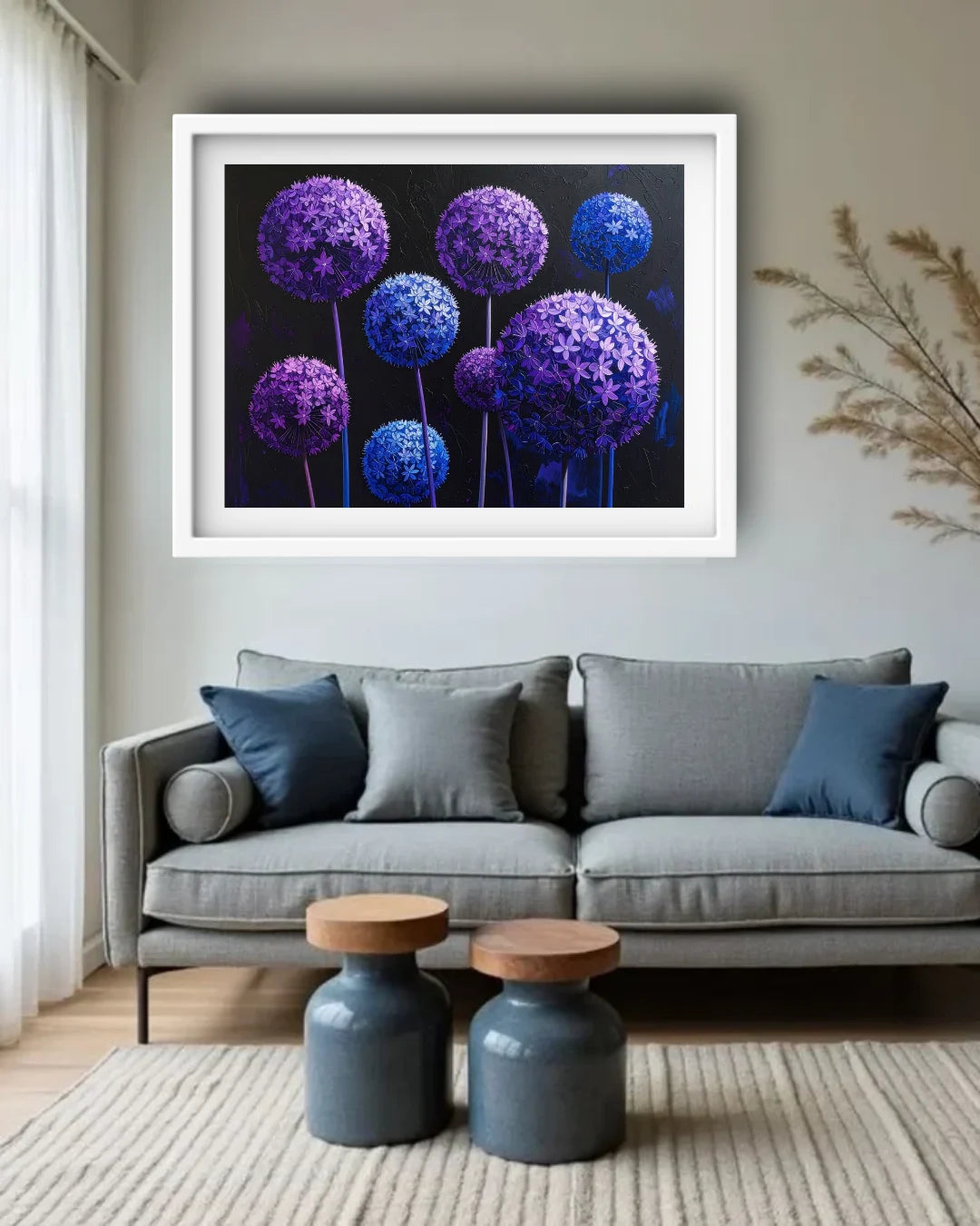 Purple &amp; Blue Floral Spheres – Wall Art Canvas