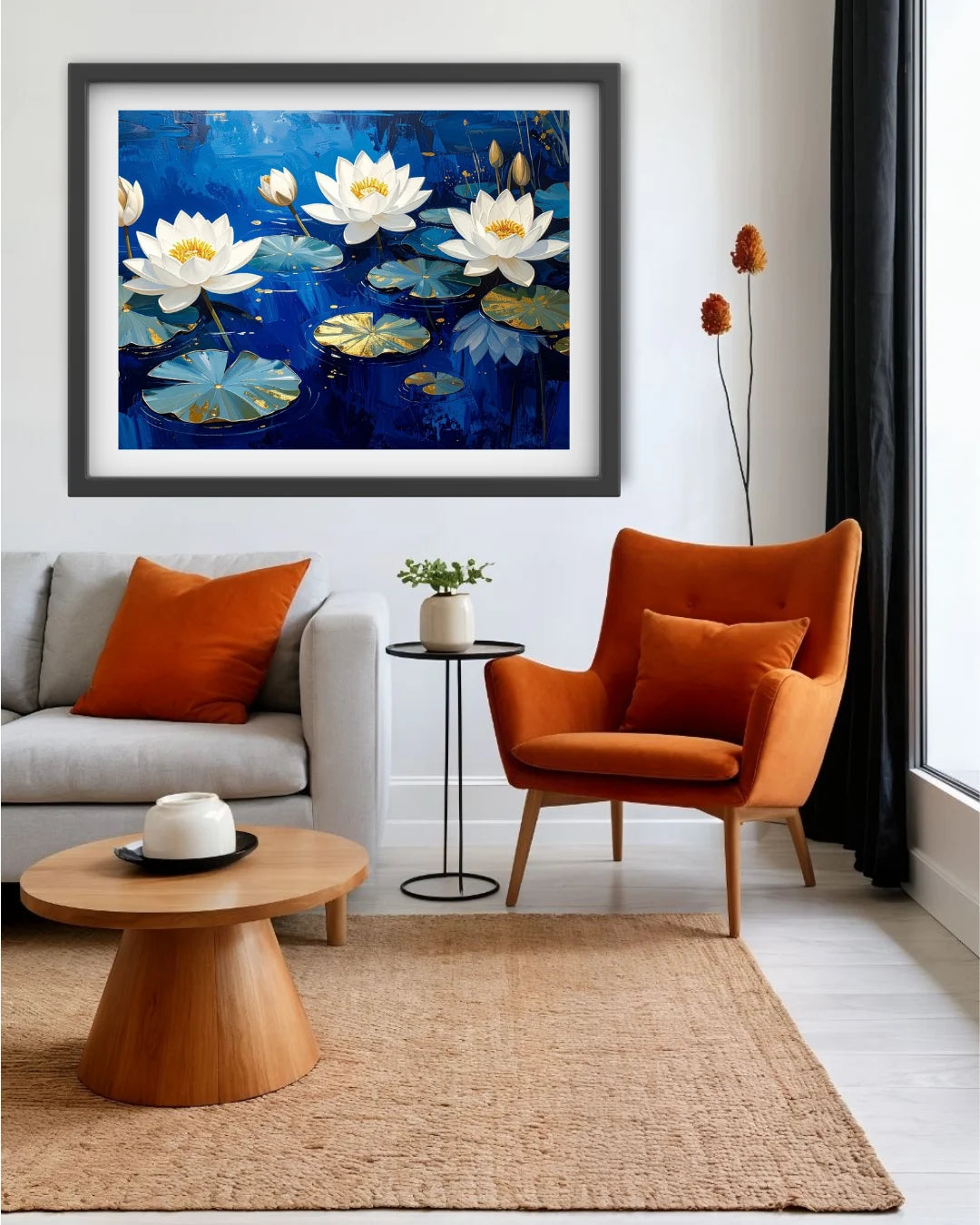 White Lotus Flowers on Blue Water – Wall Art Canvas