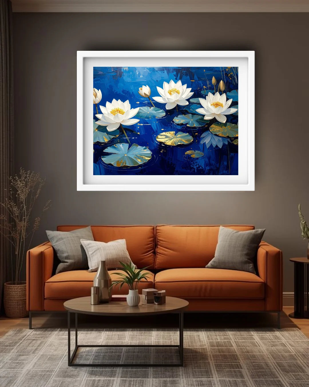 White Lotus Flowers on Blue Water – Wall Art Canvas
