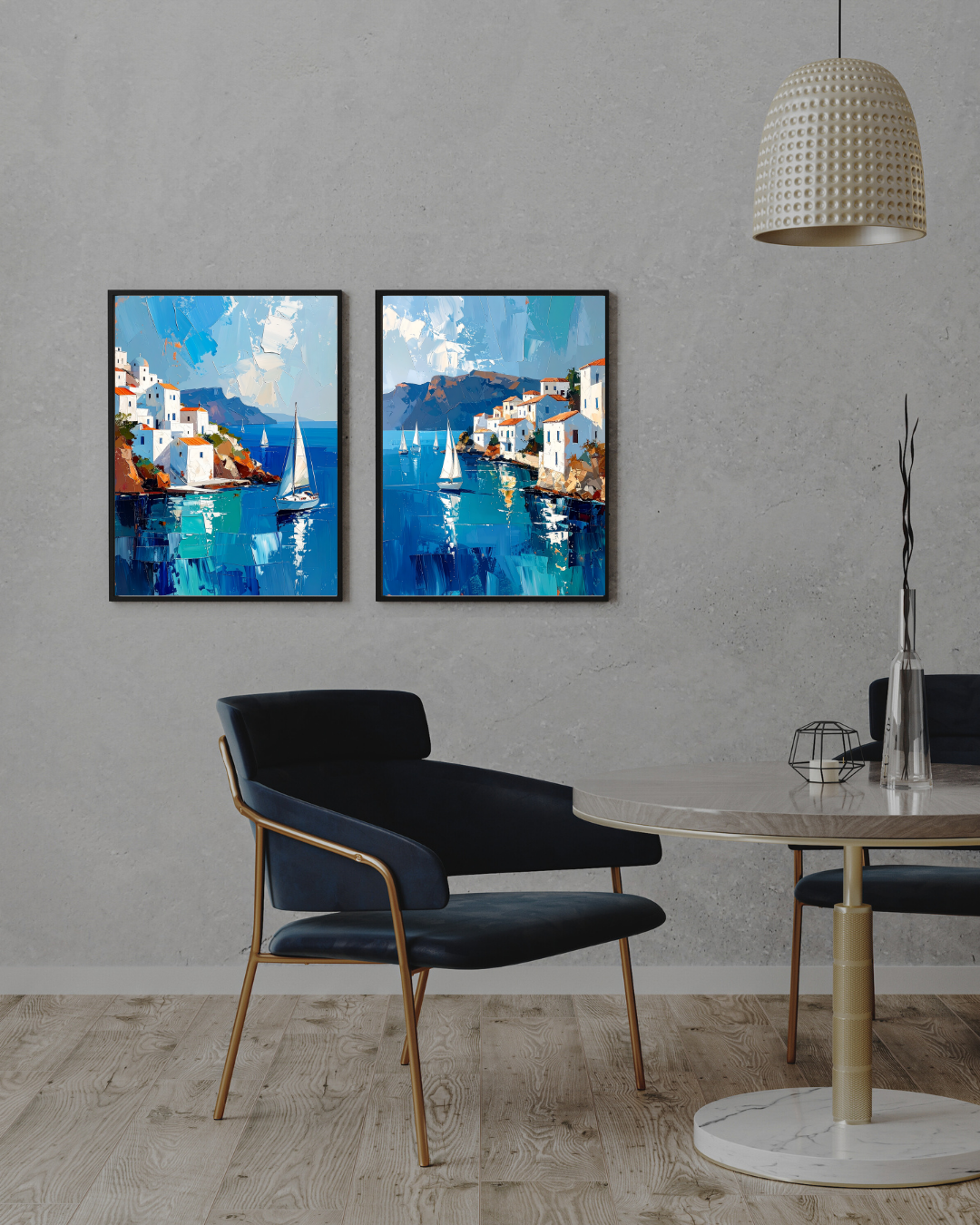 Mediterranean Coastal Village Art - Premium Canvas Painting