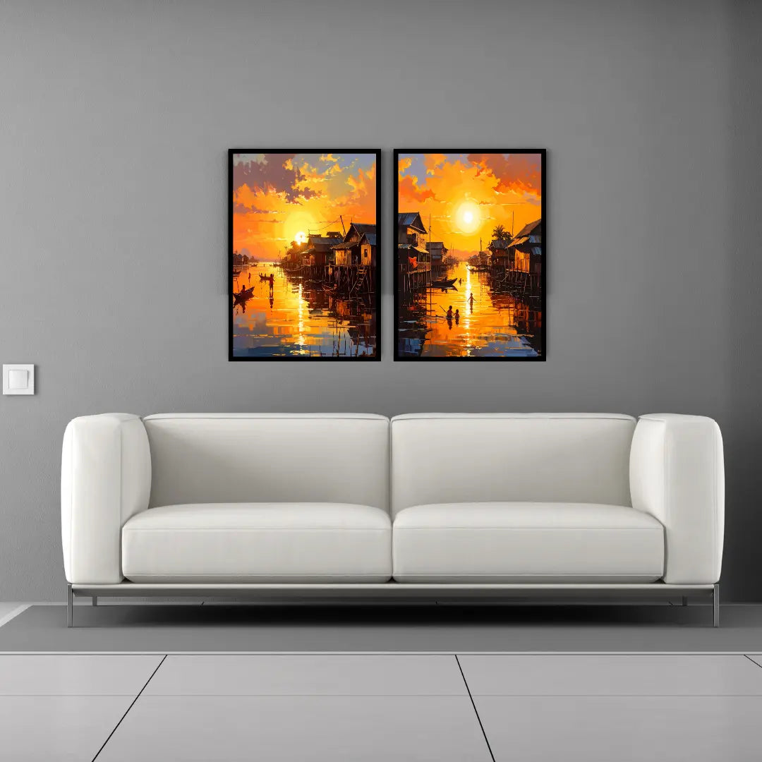 Riverside in Radiant Light - Set Of 2 - Wall Art Canvas