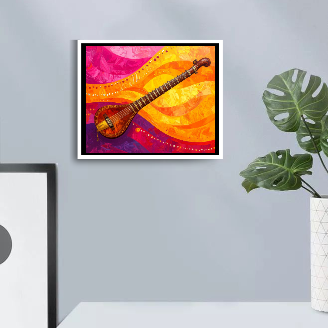 Vibrant Abstract Sitar Canvas Wall Art