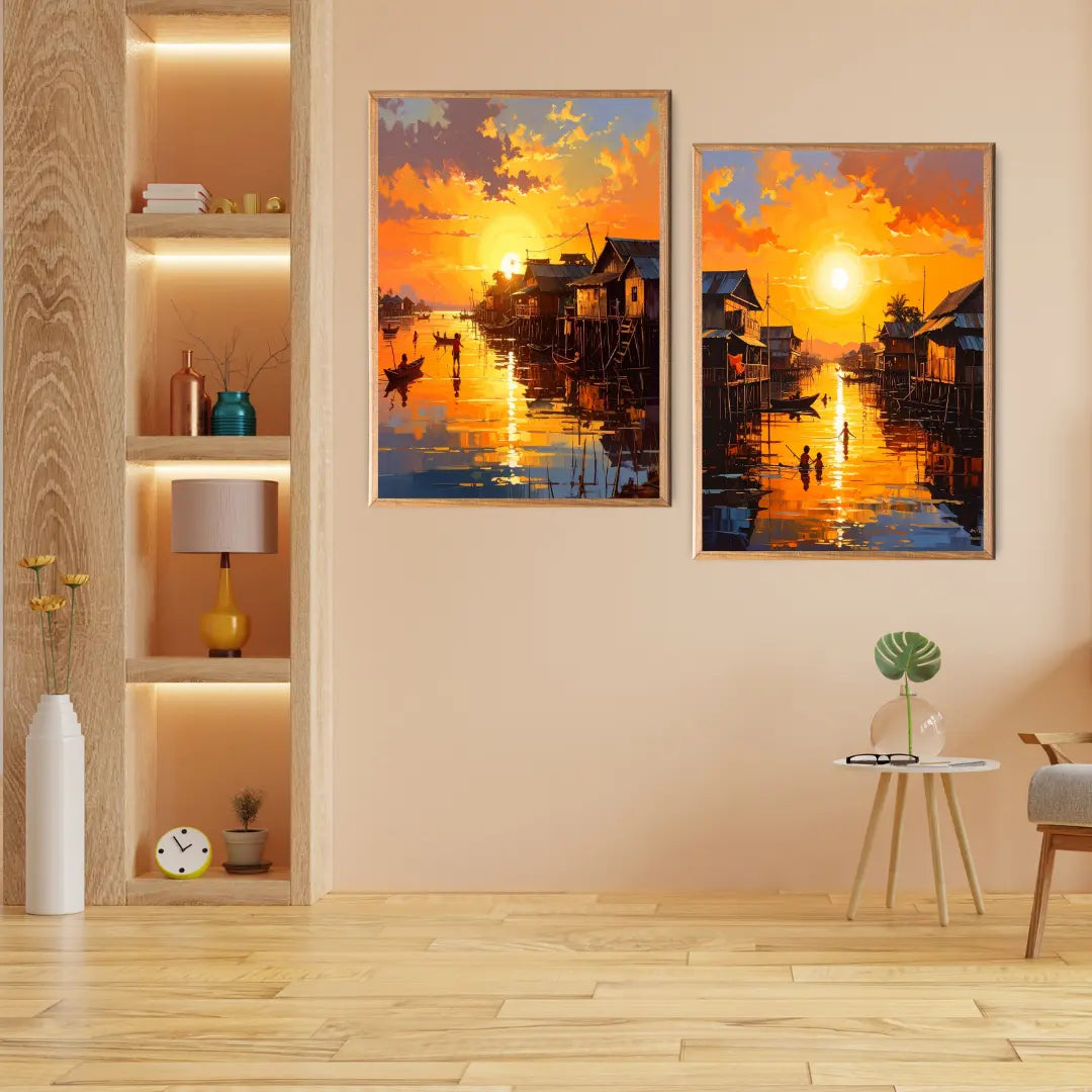 Riverside in Radiant Light - Set Of 2 - Wall Art Canvas