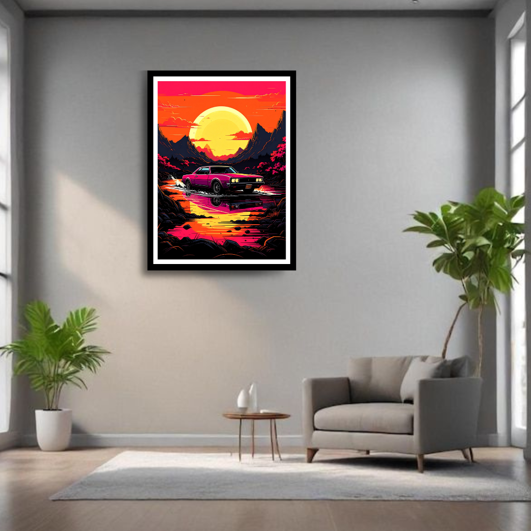 Synthwave Muscle Car Sunset Retro Canvas Art