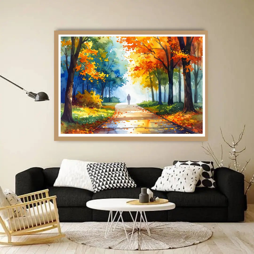 Autumn Forest Path Watercolor Painting – Wall Art Canvas