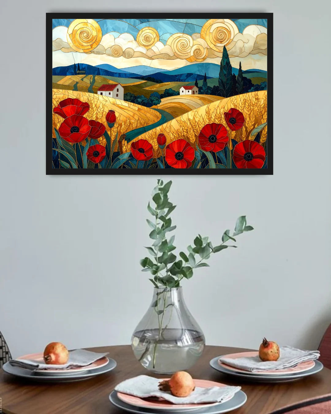 Colorful Countryside Poppy Field Landscape - Wall Art Canvas WallArtVibes
