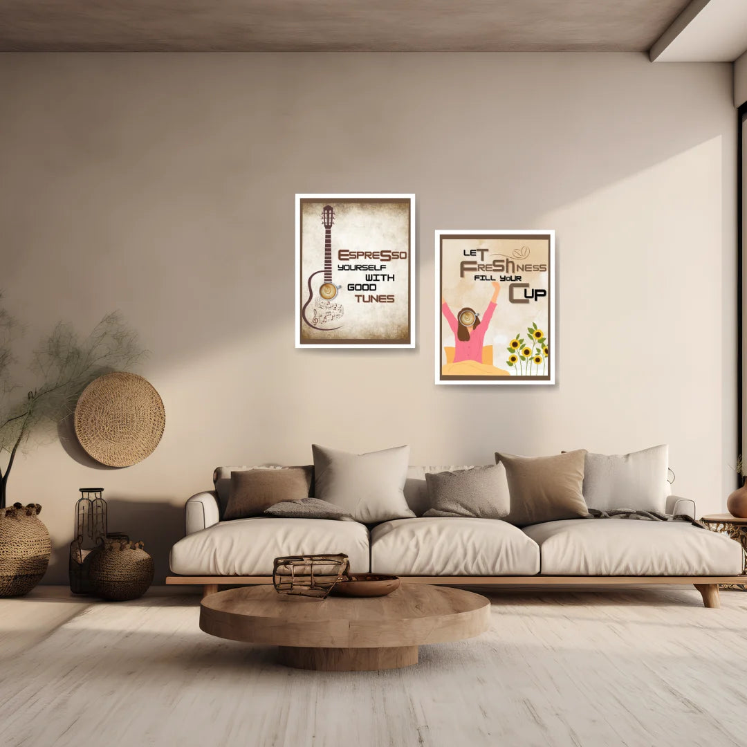 Morning Melody &amp; Fresh Brew - Set Of 2 - Wall Art Canvas