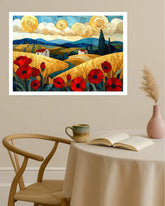 Colorful Countryside Poppy Field Landscape - Wall Art Canvas WallArtVibes