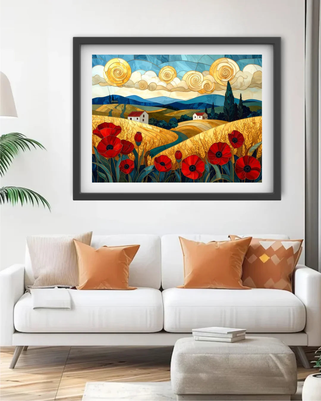 Colorful Countryside Poppy Field Landscape - Wall Art Canvas WallArtVibes