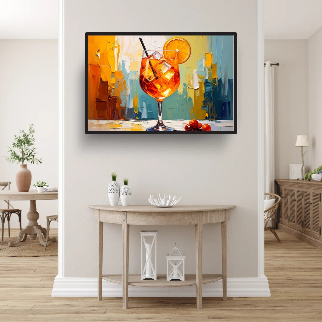 Vibrant Orange Cocktail Glass Art Print - Contemporary Kitchen Wall Decor
