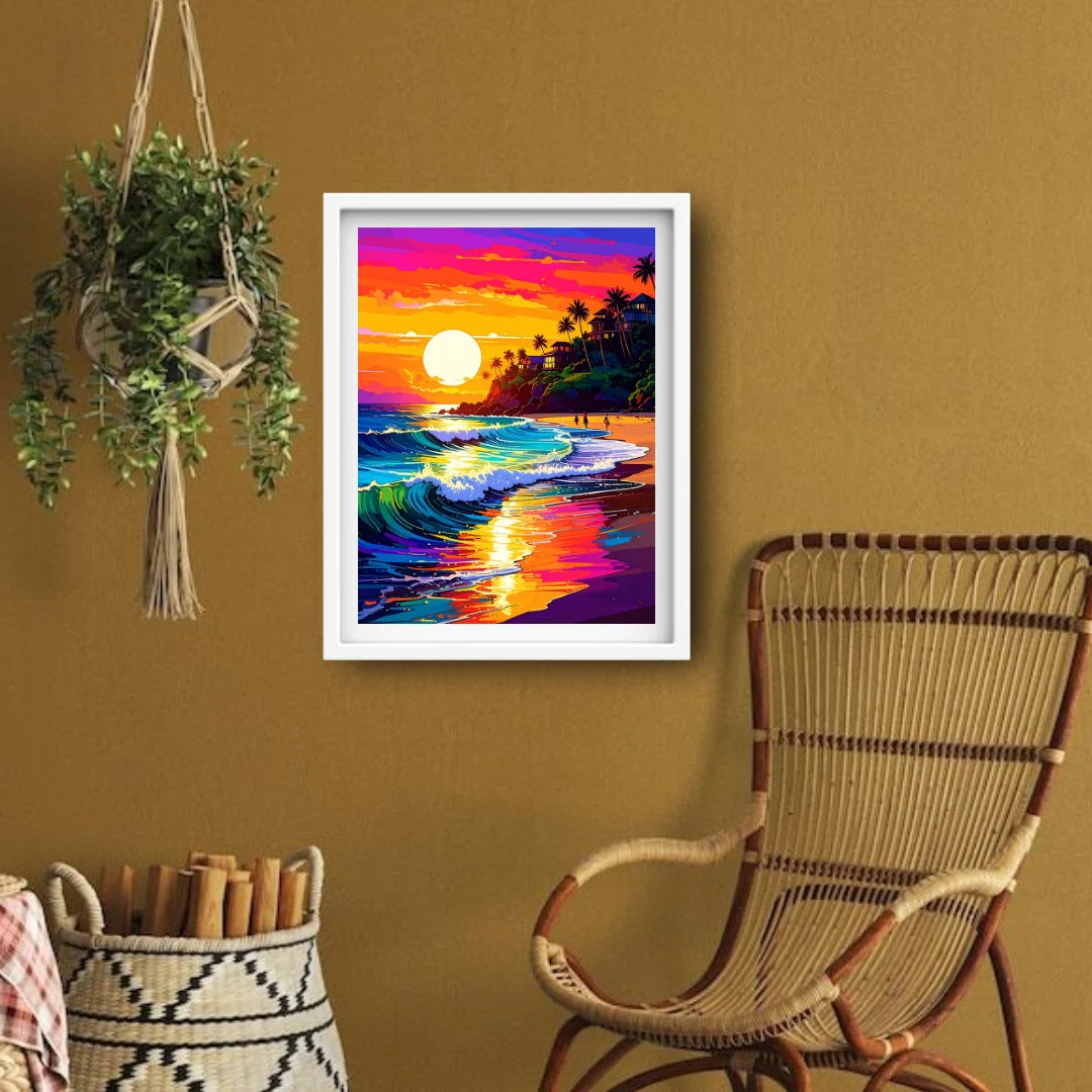 Spectrum Shores: Sunset Waves - Wall Art Canvas