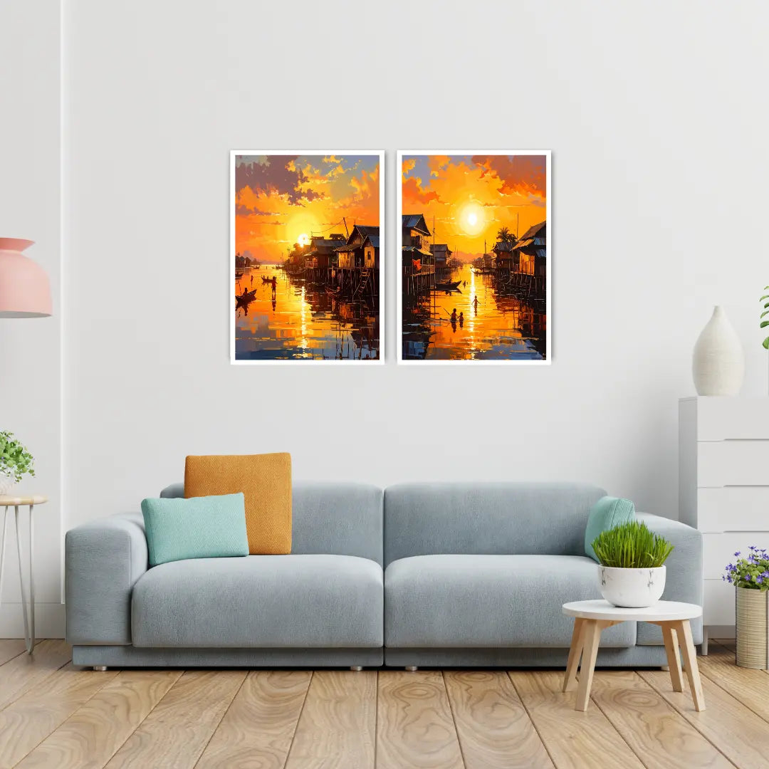 Riverside in Radiant Light - Set Of 2 - Wall Art Canvas