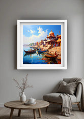 Indian riverside temple canvas painting artwork
