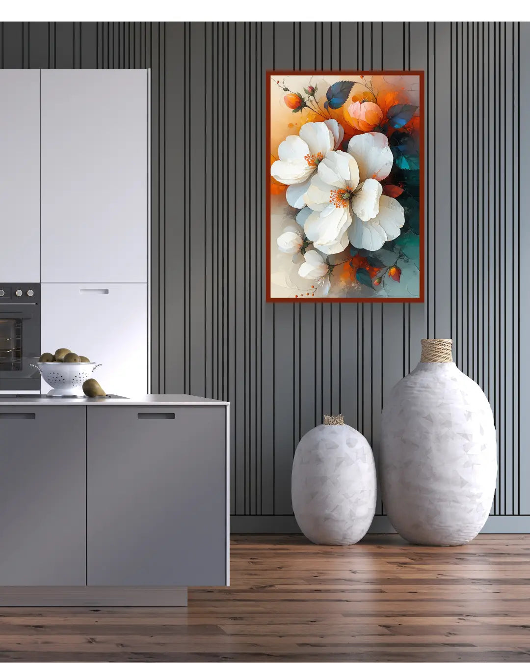 White Magnolia Blooms Canvas Wall Art - Modern Floral Painting
