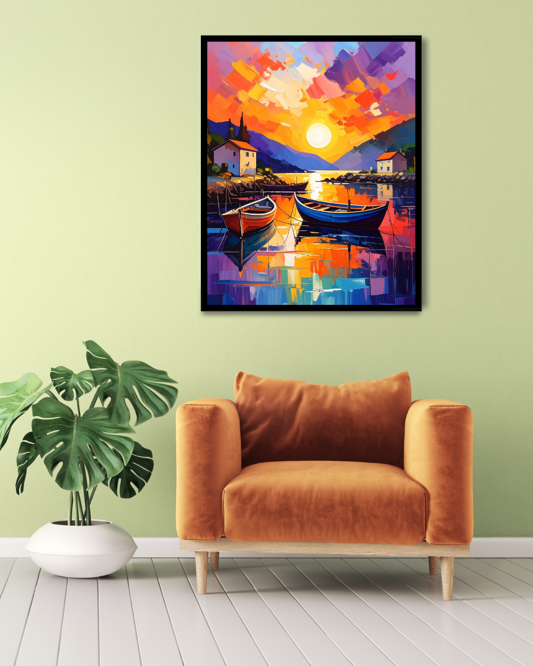 Sunset Harbor: Boats in Color - Wall Art Canvas