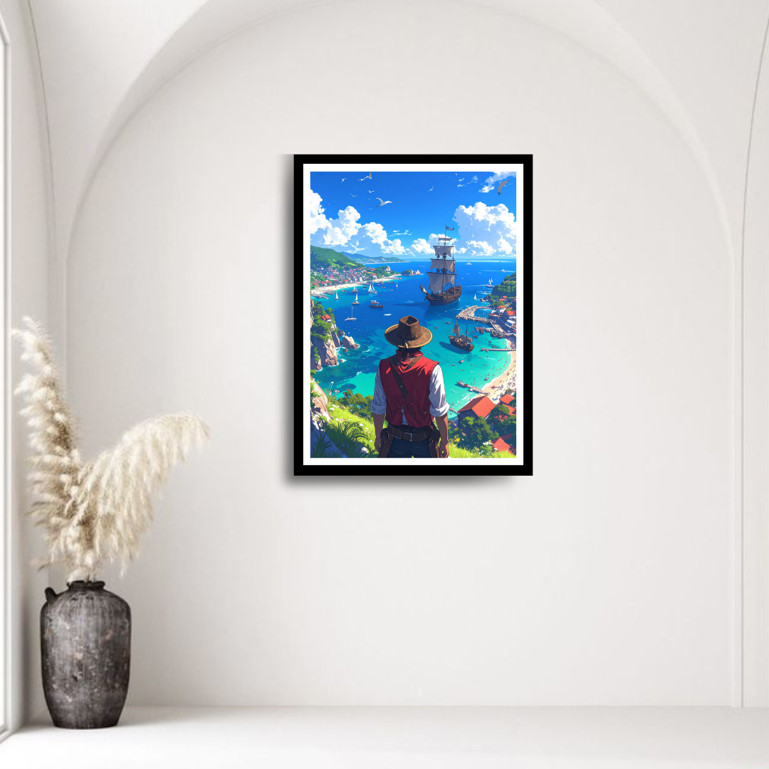 Pirate Captain Harbor Overlook Retro Canvas Art
