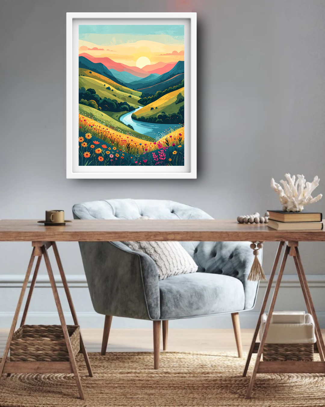 Abstract Mountain Valley River - Wall Art Canvas