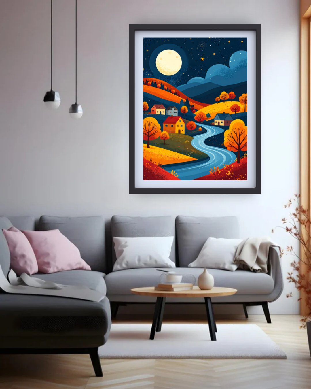 Abstract Night River Landscape - Wall Art Canvas