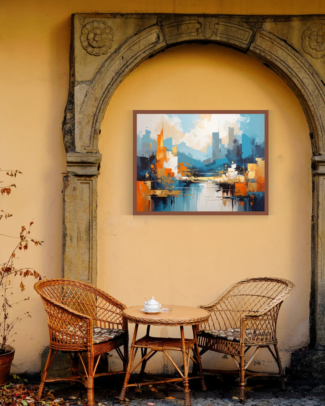 Abstract city landscape wall art with modern skyline colors