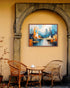 Abstract city landscape wall art with modern skyline colors