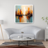 Abstract city wall art with modern skyline and orange tones