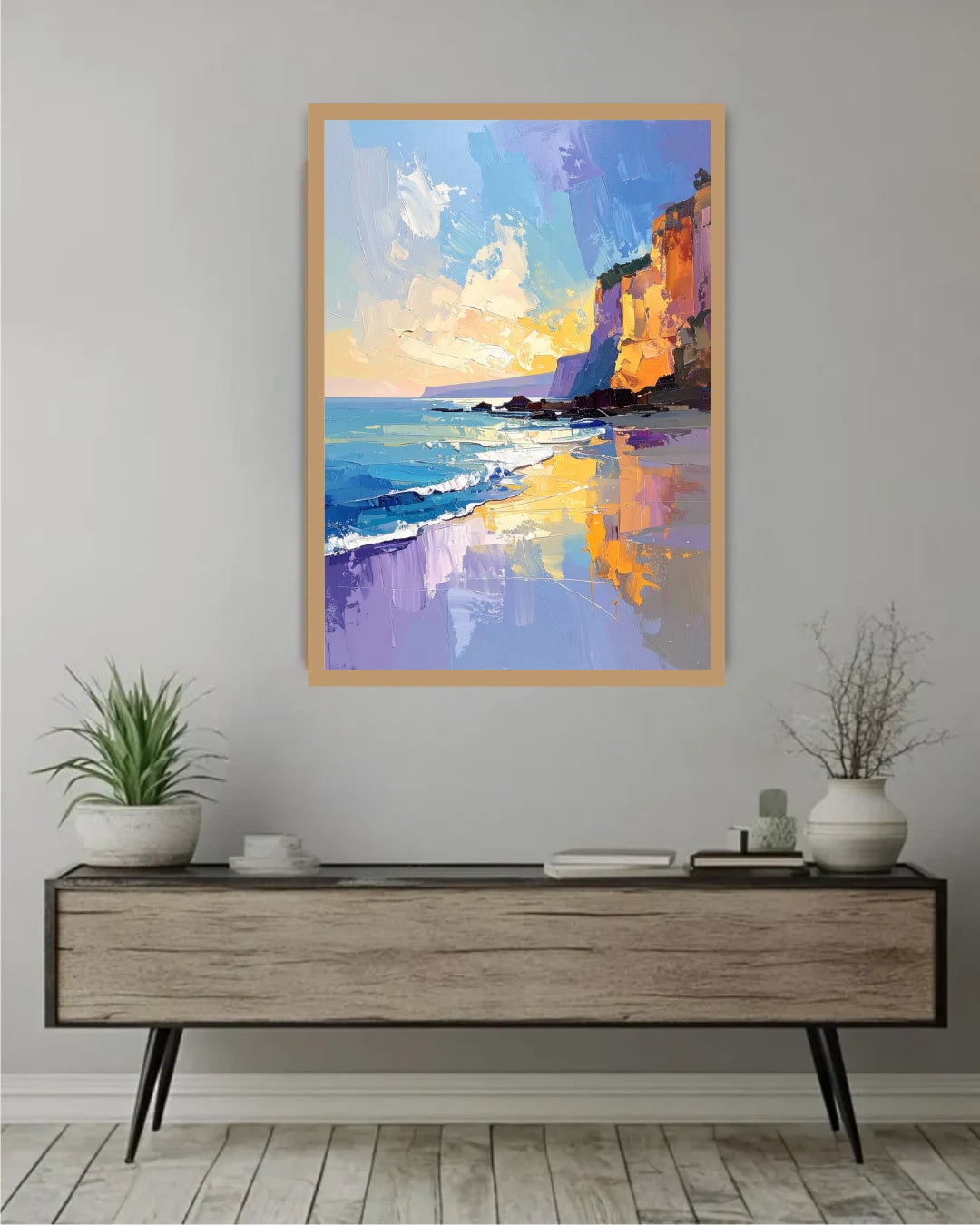 Abstract Coastal Landscape Wall Art Canvas Painting for Modern Living Room Decor