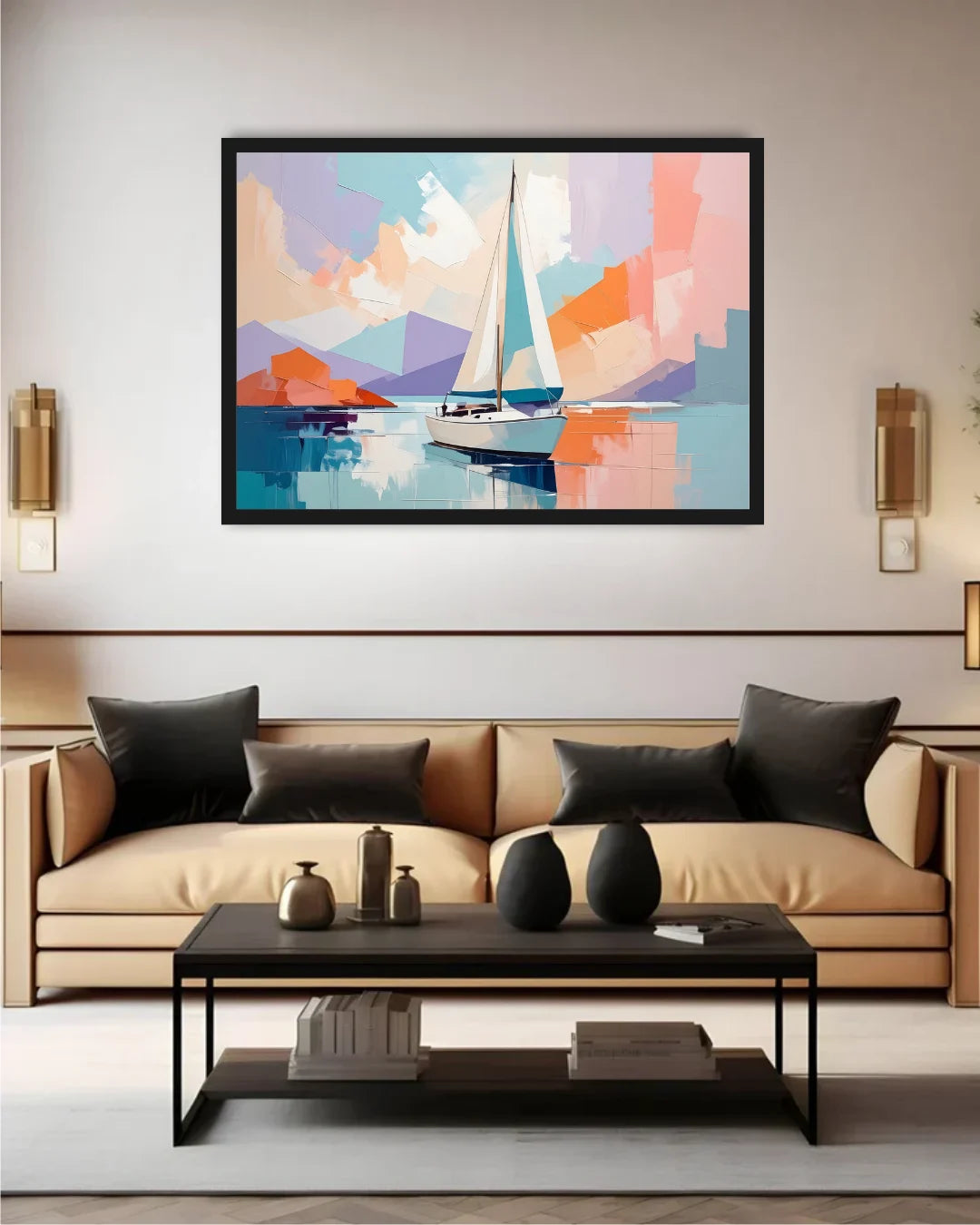 Abstract Sailboat Wall Art Canvas Painting for Modern Living Room Decor