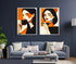 Modern abstract woman face painting with bold black orange tones for living room decor