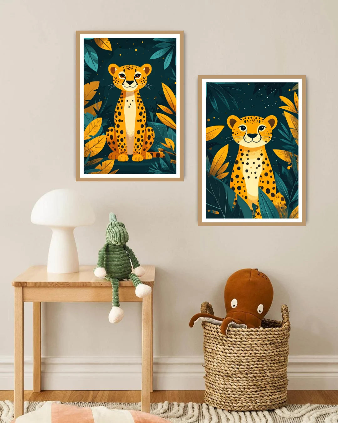 Abstract animal illustration canvas wall art set of 2 in modern interior