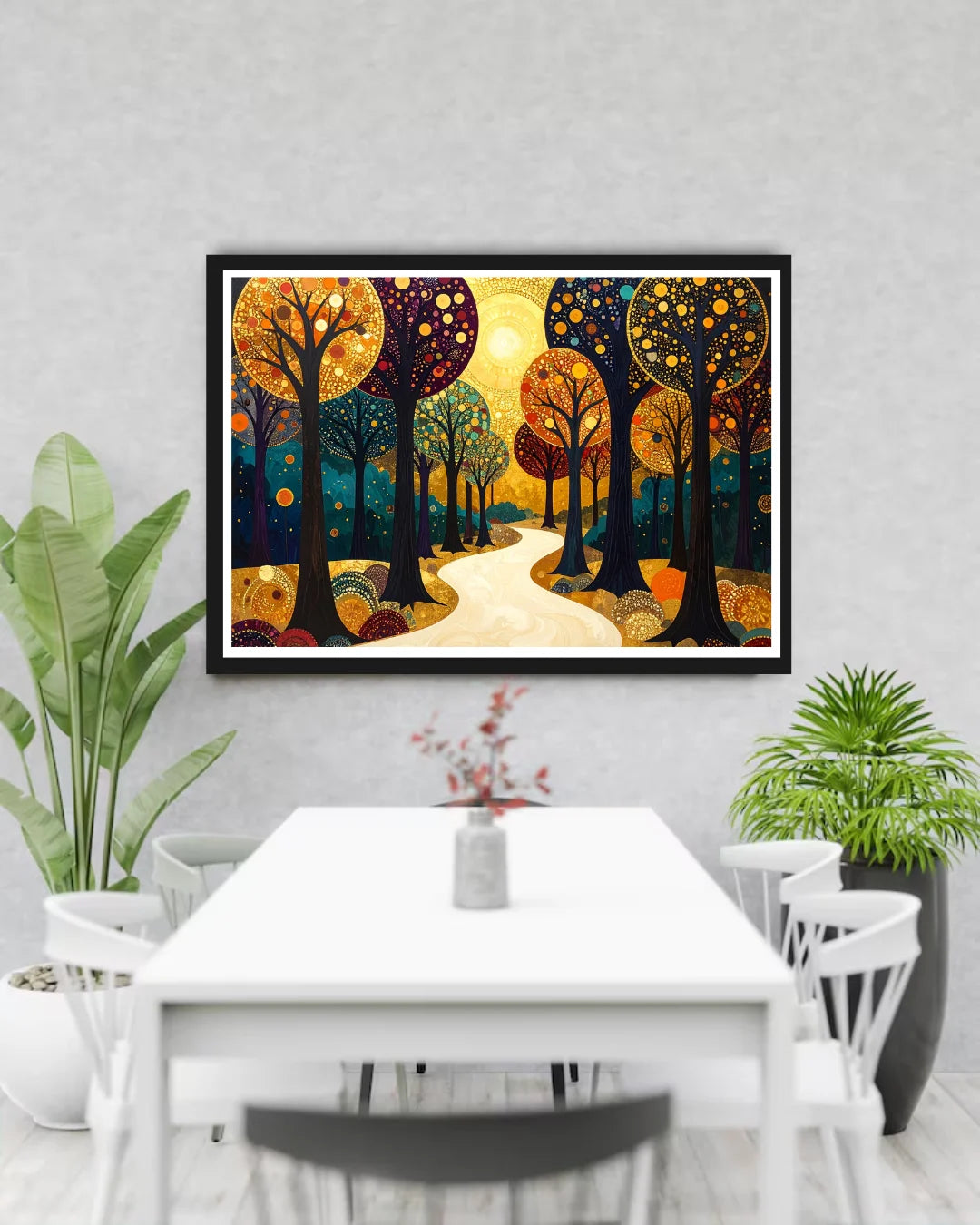 Abstract autumn forest path canvas wall art in modern interior