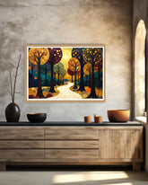 Abstract forest landscape canvas wall art in contemporary room