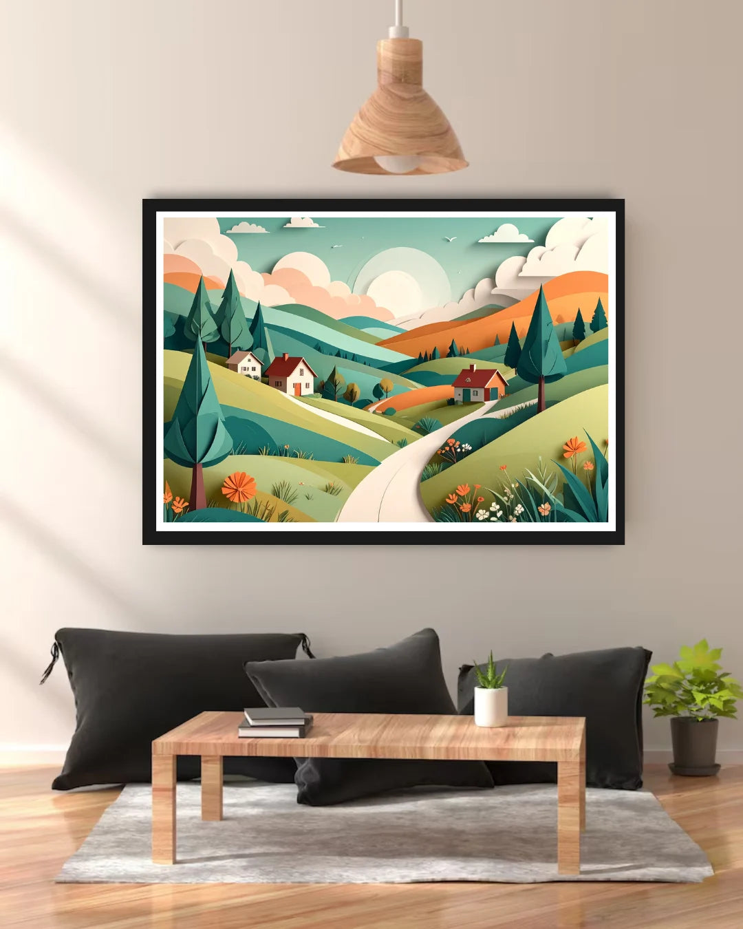 Abstract coastal canvas wall art in contemporary space