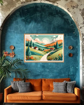 Abstract coastal landscape canvas wall art in modern interior