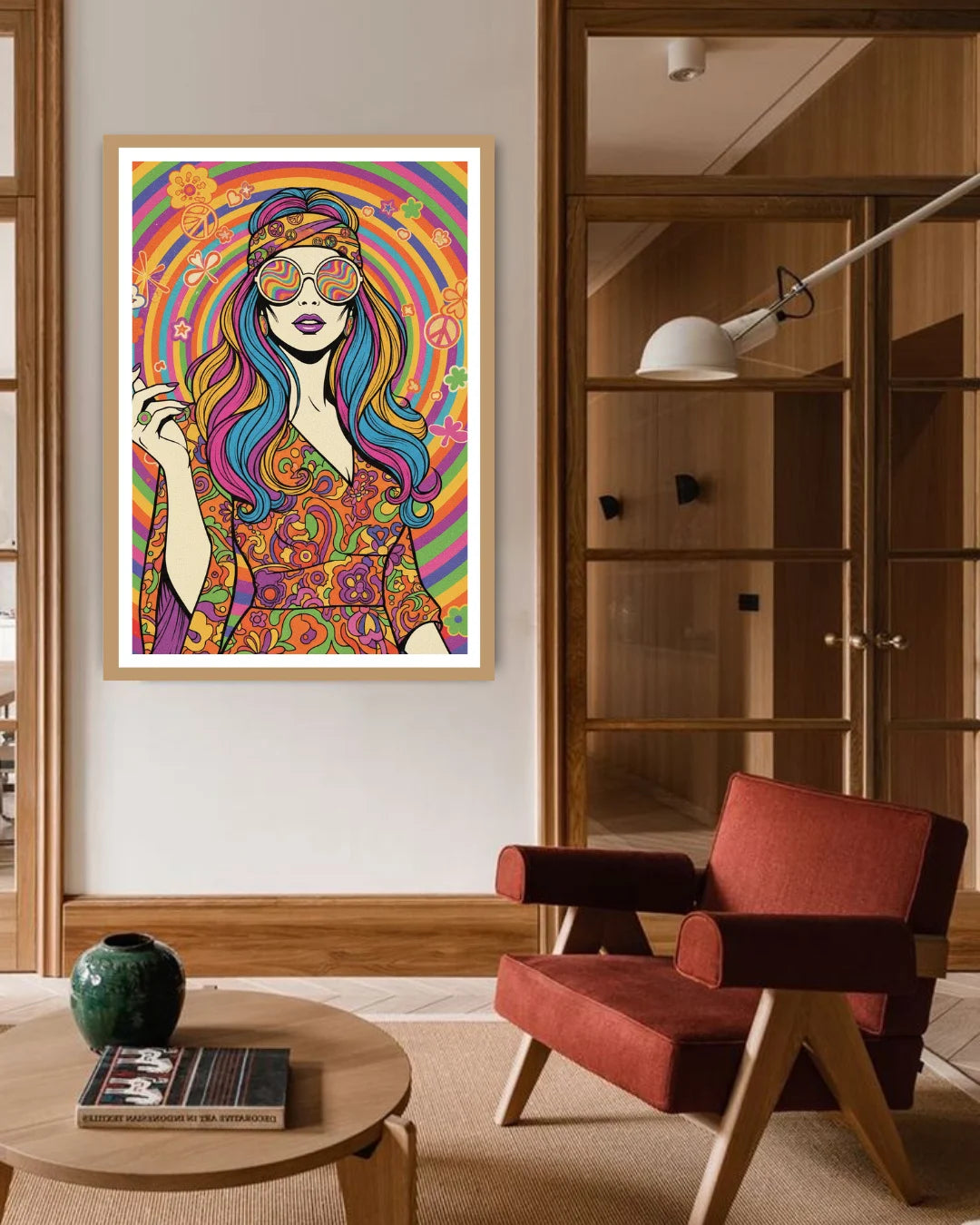 Abstract decorative female portrait canvas wall art in modern living room