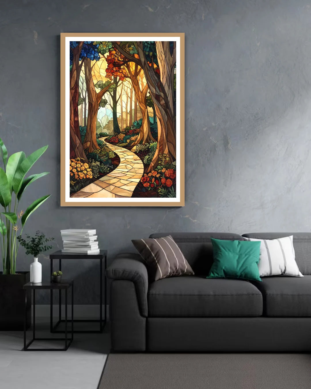 Abstract decorative portrait canvas wall art in living room