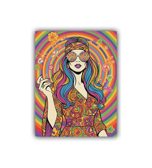 Abstract female portrait canvas wall art in bedroom interior