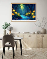 Abstract forest glow stream canvas wall art in dining room