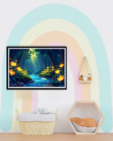 Abstract forest glow stream canvas wall art in kids room