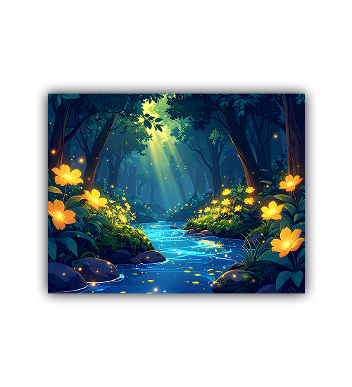 Colorful abstract forest glow stream canvas wall art