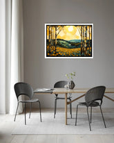 Abstract golden forest landscape canvas wall art in dining room