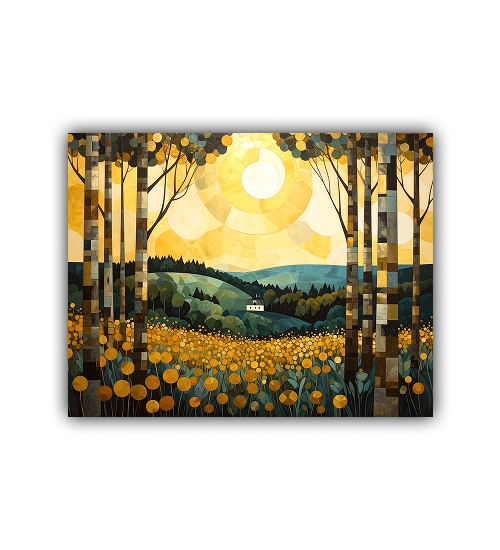 Colorful abstract golden forest landscape canvas wall art
