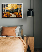 Abstract golden landscape canvas wall art in living room