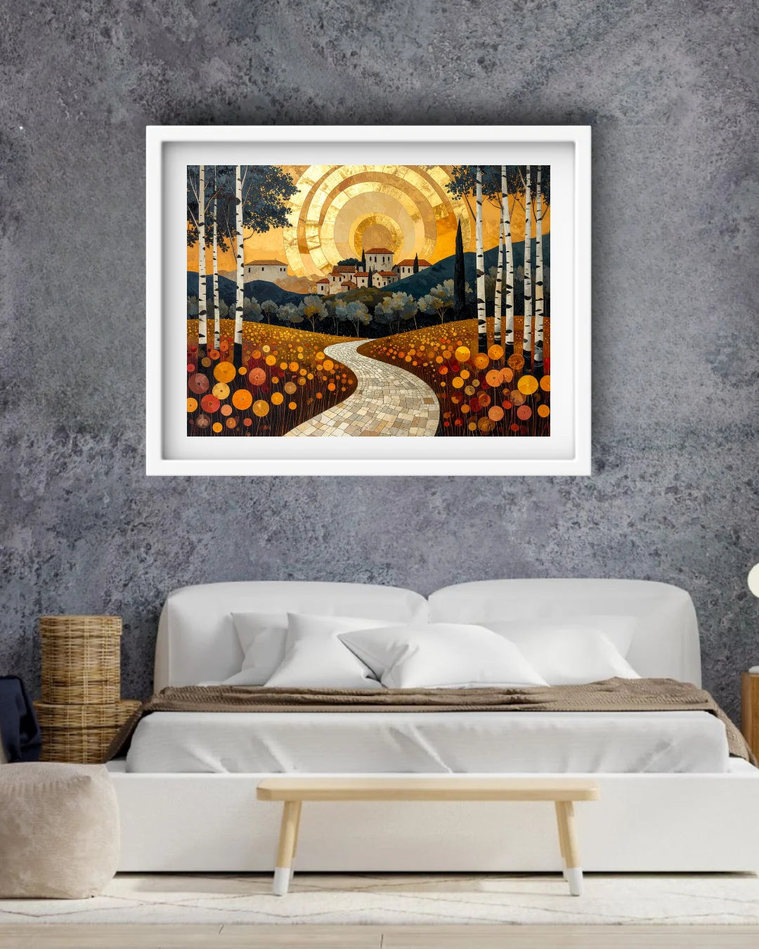 Abstract golden landscape canvas wall art in contemporary space